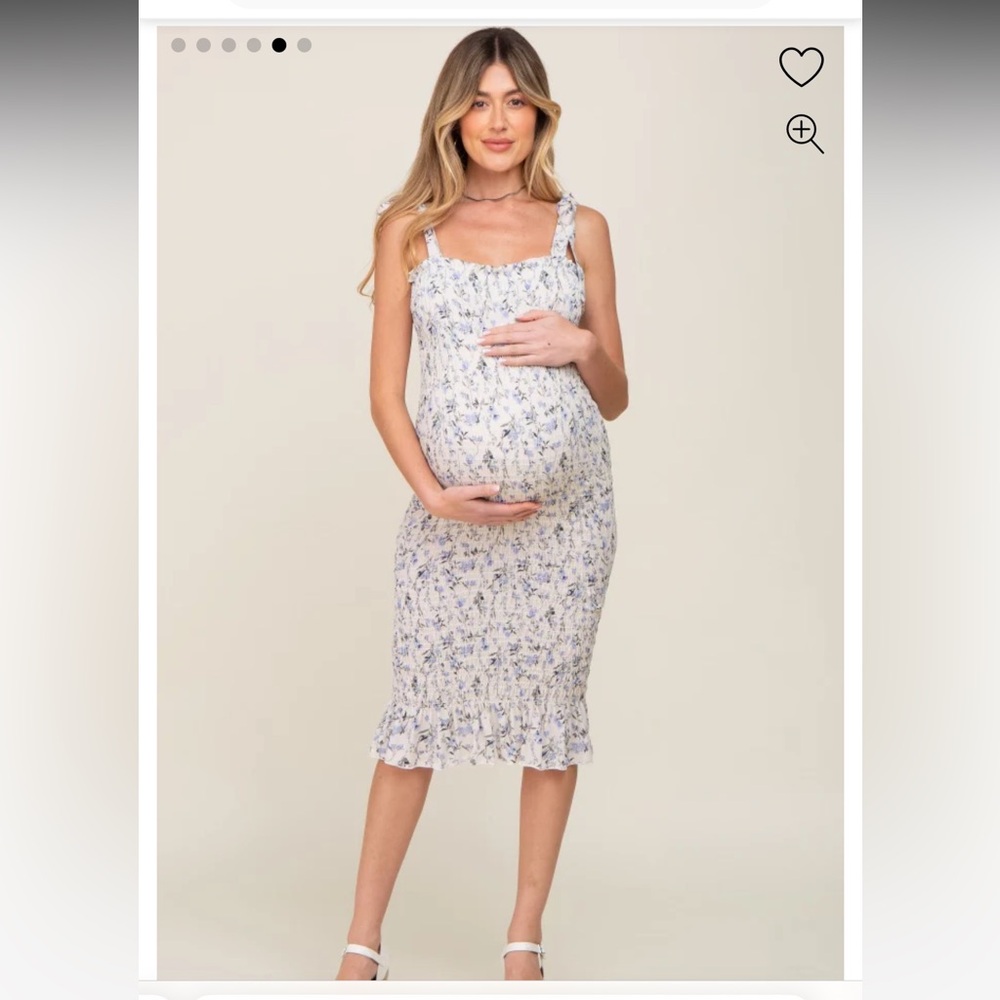 White floral smocked fitted maternity dress